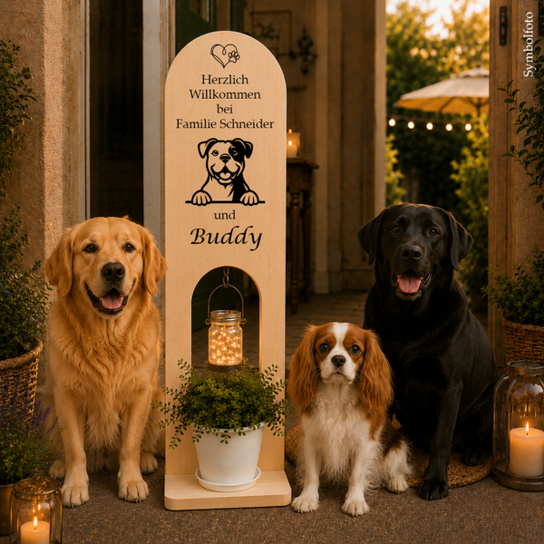 American Bulldog: Personalisiertes Willkommensschild aus Holz – unser einzigartiger Willkommensständer für Hundefreunde