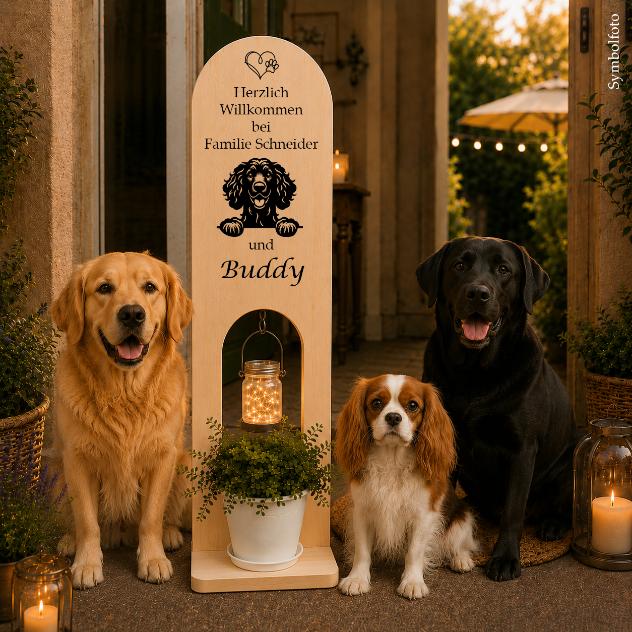 Irish Water Spaniel: Personalisiertes Willkommensschild aus Holz – unser einzigartiger Willkommensständer für Hundefreunde