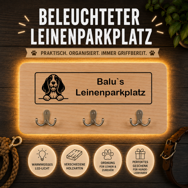 Petit Basset Griffon Vendéen: Beleuchteter Leinenparkplatz – personalisiert mit Name & Hundemotiv