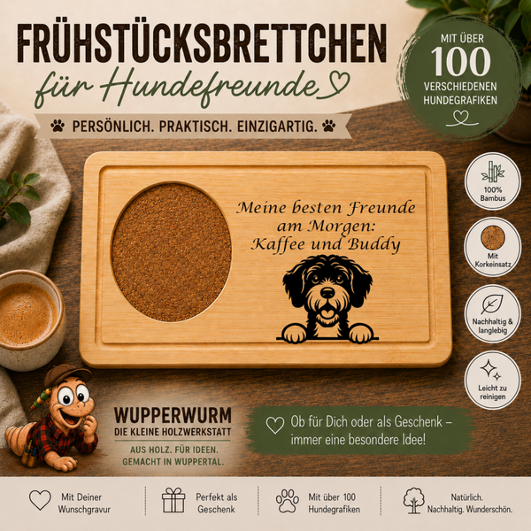 Portugiesischer Wasserhund: Personalisiertes Frühstücksbrettchen für Hundefreunde – mit Wunschgravur & Hundemotiv