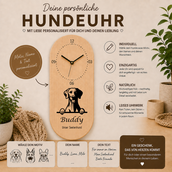 Rhodesian Ridgeback: Personalisierte Hundeuhr | Wanduhr aus Holz | Geschenk für Hundefreunde & Hundebesitzer