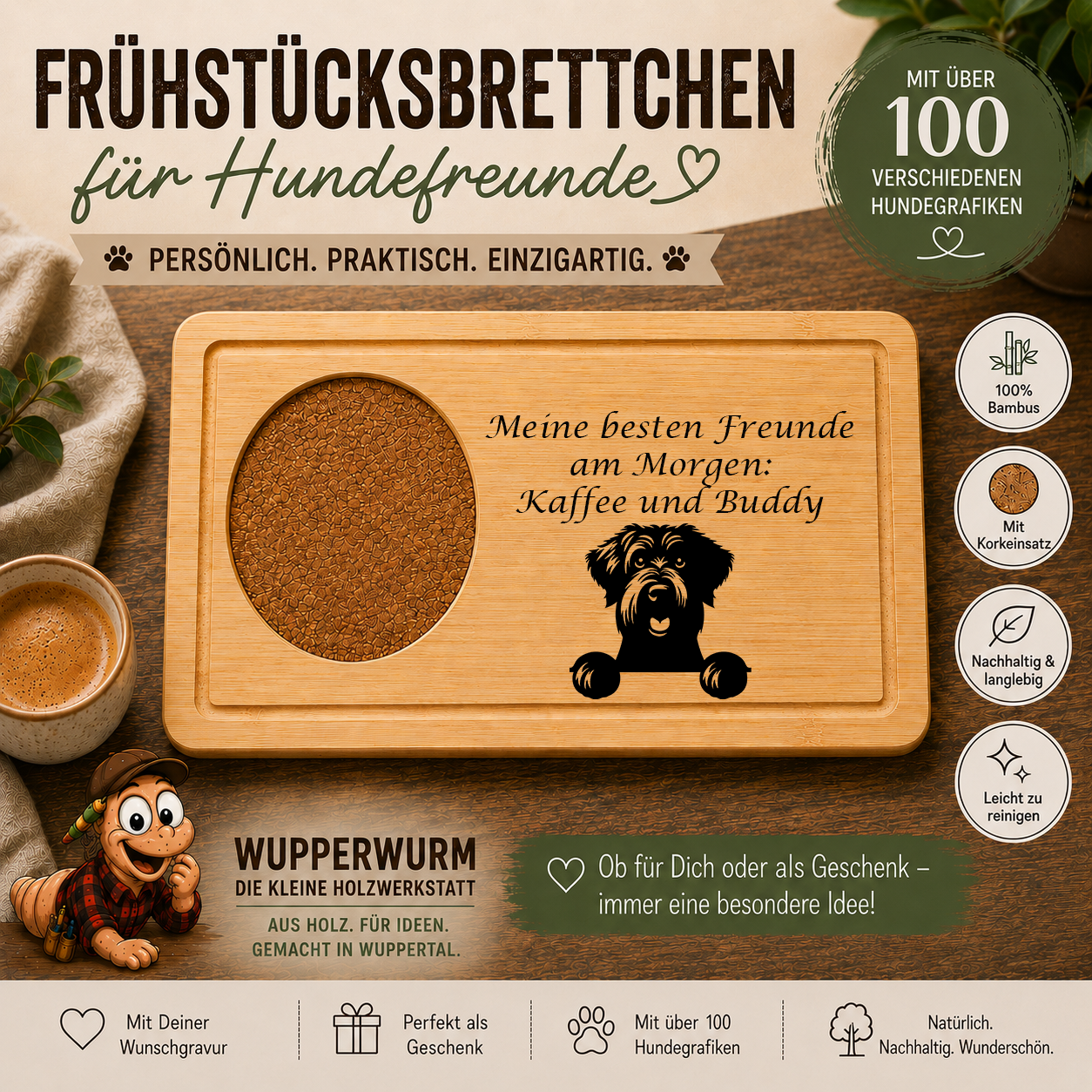 Schwarzer Russischer Terrier: Personalisiertes Frühstücksbrettchen für Hundefreunde – mit Wunschgravur & Hundemotiv