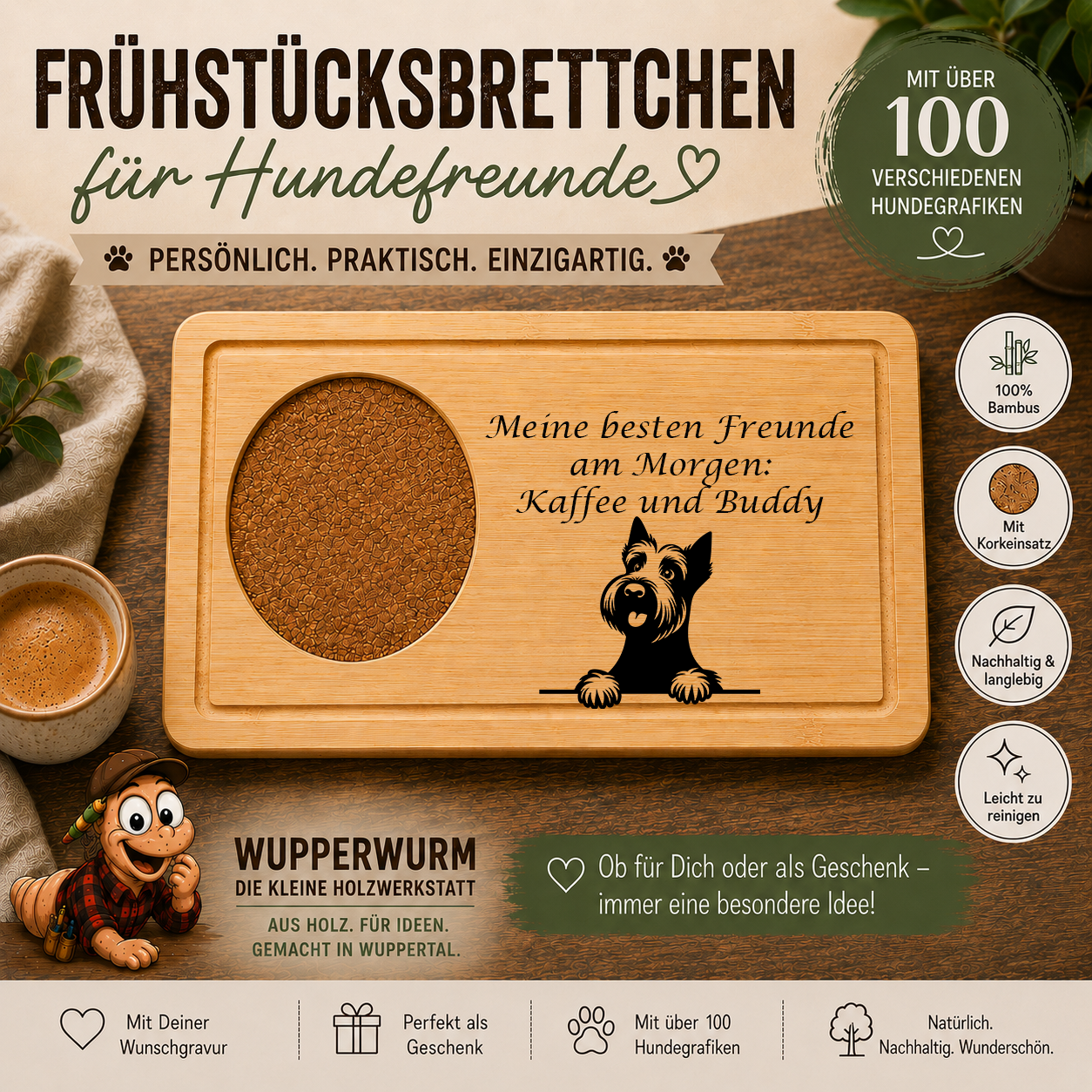 Scottish Terrier: Personalisiertes Frühstücksbrettchen für Hundefreunde – mit Wunschgravur & Hundemotiv