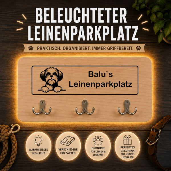 Shih Tzu: Beleuchteter Leinenparkplatz – personalisiert mit Name & Hundemotiv