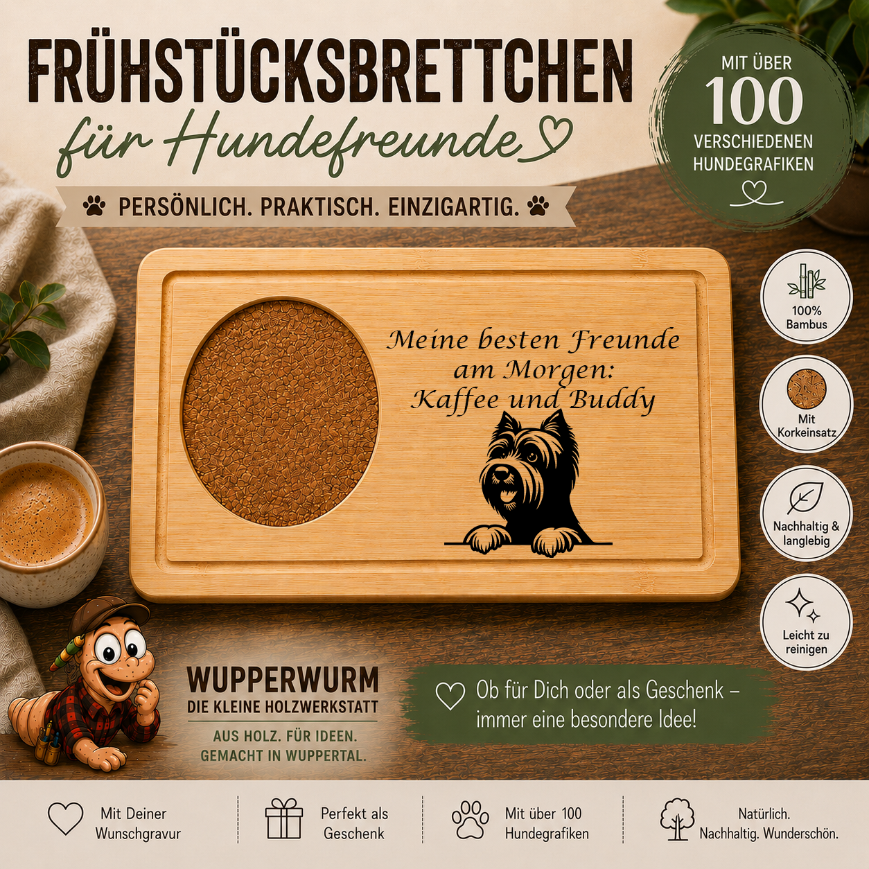 Skye Terrier: Personalisiertes Frühstücksbrettchen für Hundefreunde – mit Wunschgravur & Hundemotiv