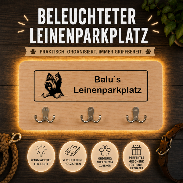 Skye Terrier: Beleuchteter Leinenparkplatz – personalisiert mit Name & Hundemotiv