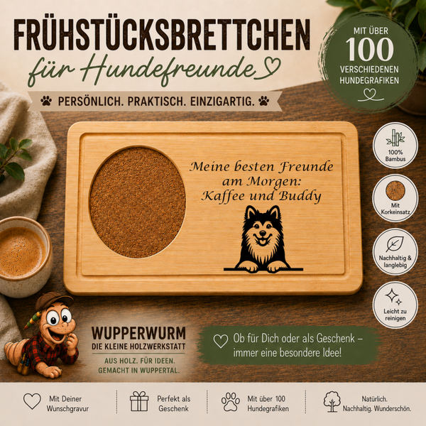 Spitz: Personalisiertes Frühstücksbrettchen für Hundefreunde – mit Wunschgravur & Hundemotiv