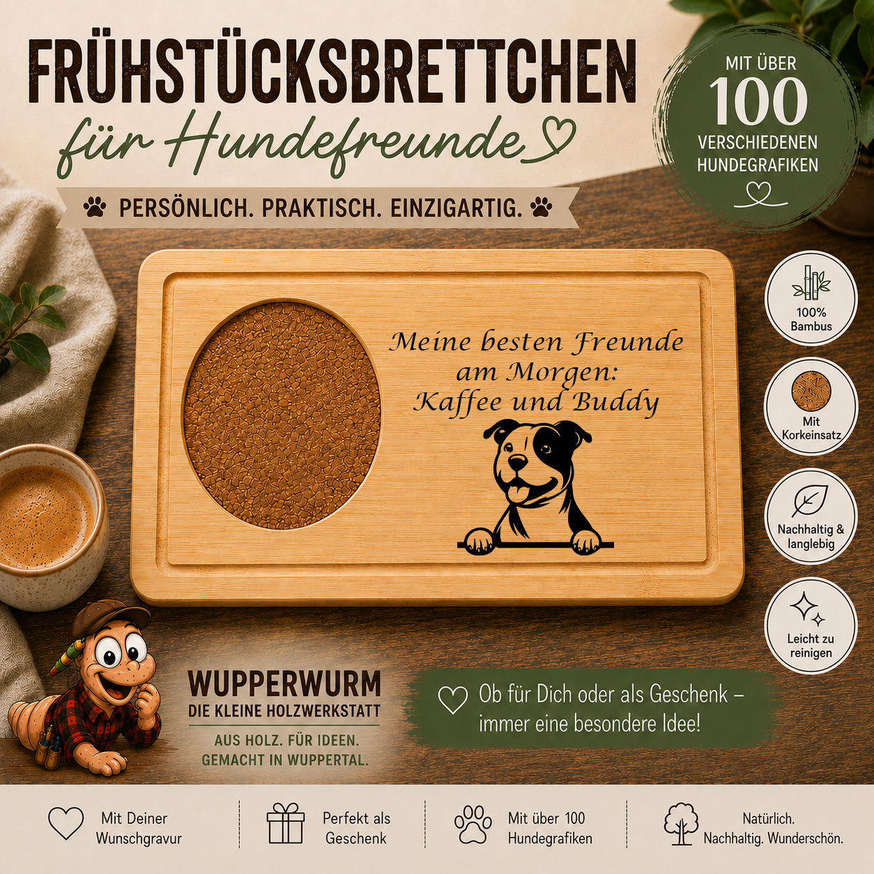 Staffordshire Bull Terrier: Personalisiertes Frühstücksbrettchen für Hundefreunde – mit Wunschgravur & Hundemotiv