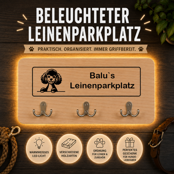 Toypudel: Beleuchteter Leinenparkplatz – personalisiert mit Name & Hundemotiv