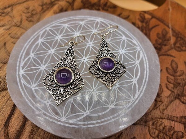 Boucle d'oreille argenté avec Améthyste