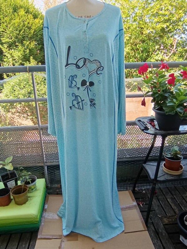 Chemise de nuit longue bleu ciel – Manches longues