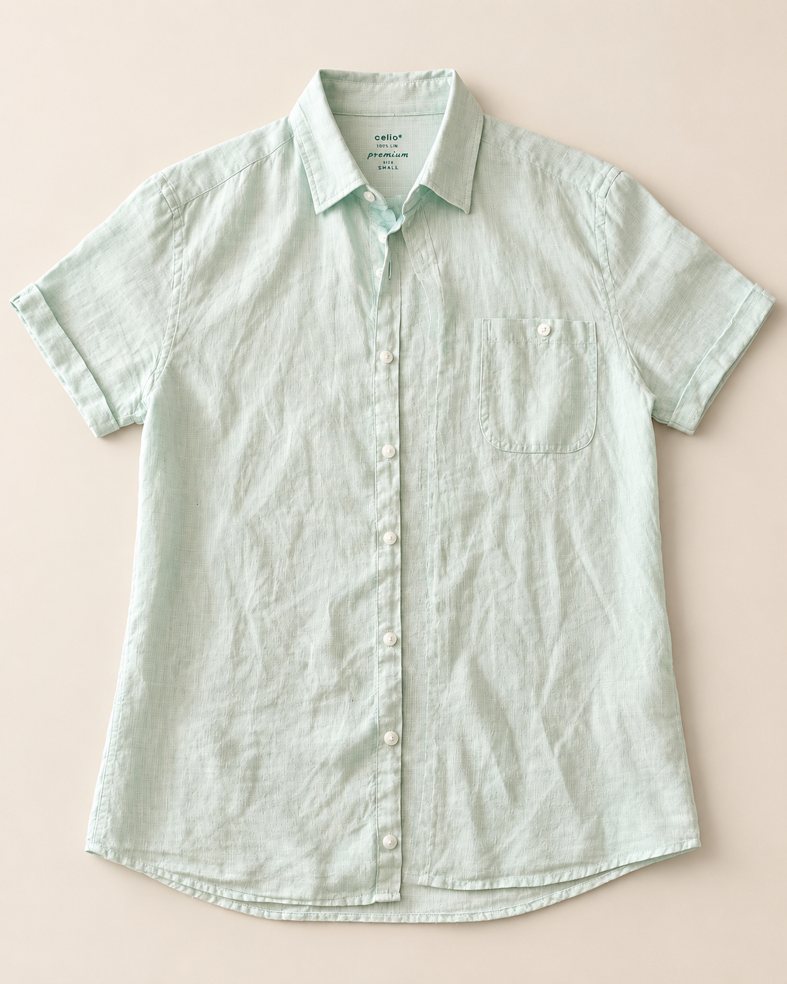Chemise homme  en lin vert menthe – manches courtes