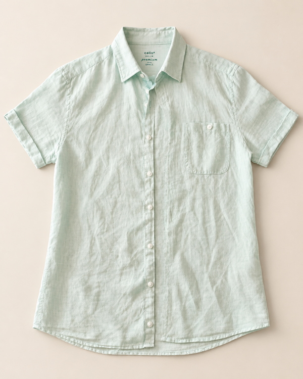 Chemise homme  en lin vert menthe – manches courtes