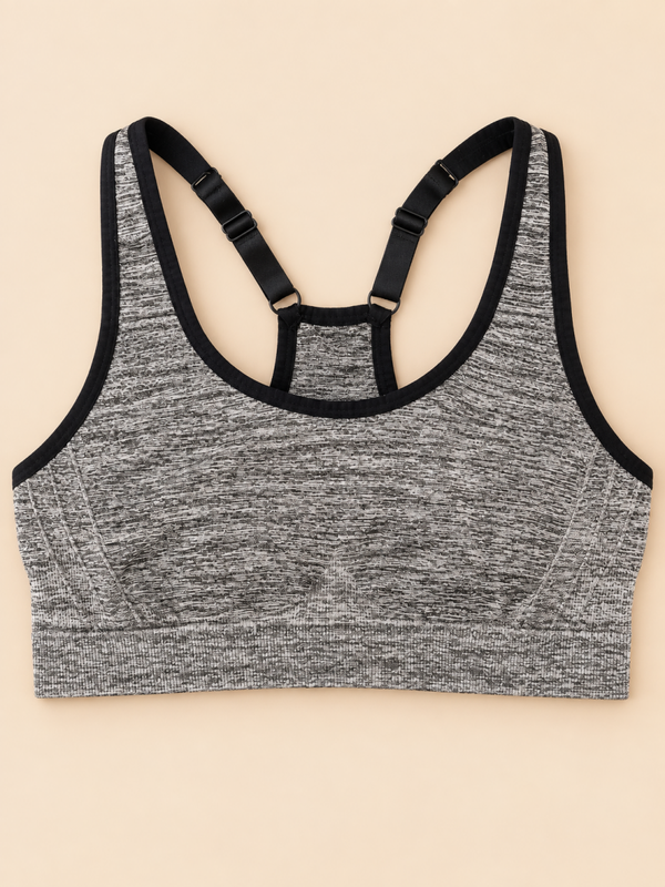 Brassière de sport grise chinée dos nageur