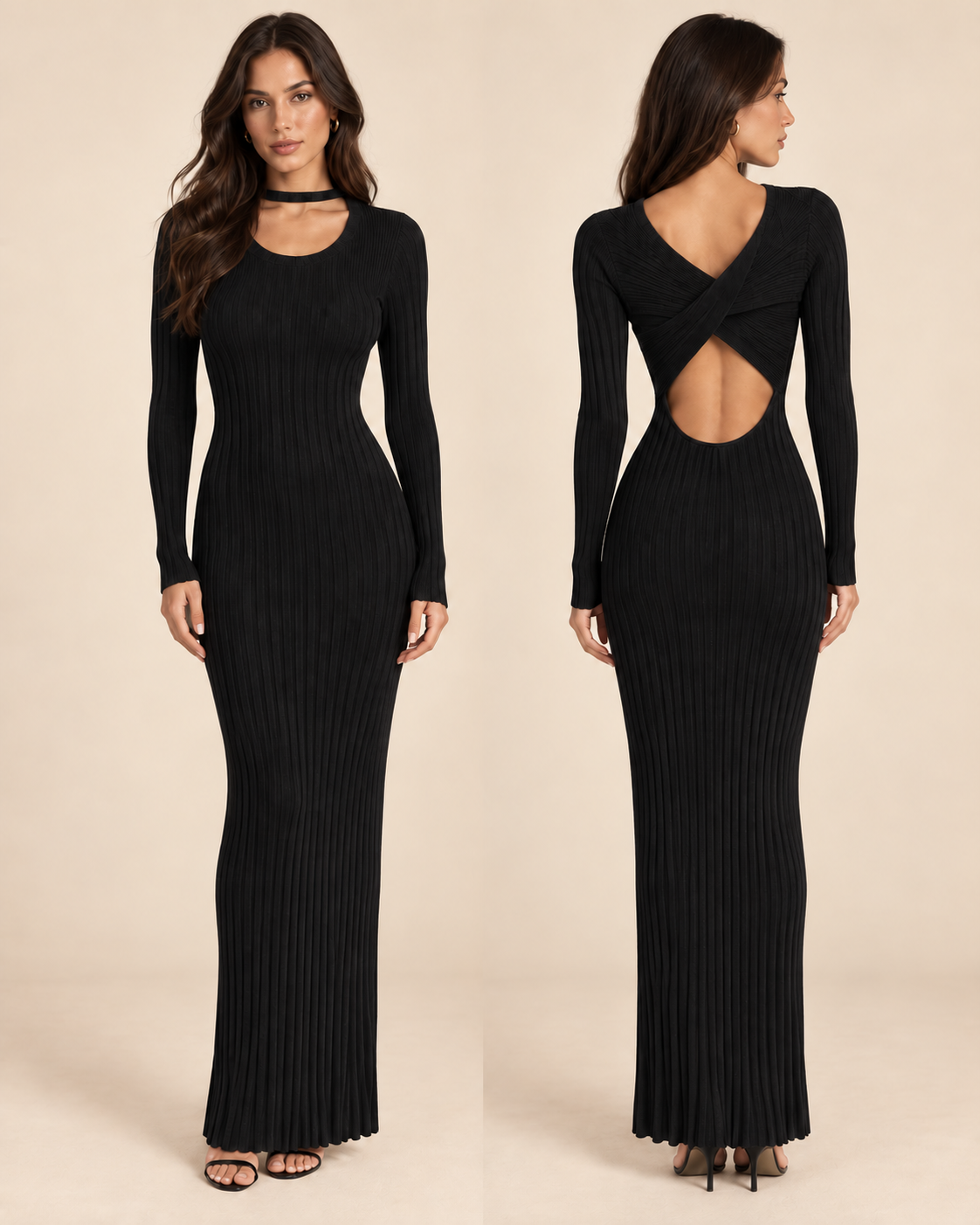 Robe noire côtelée