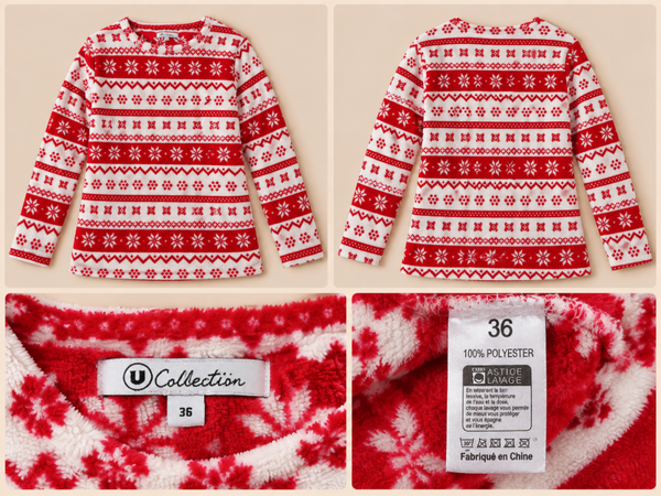 Ensemble pyjama polaire de Noël rouge et blanc