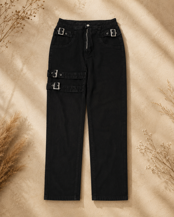 Pantalon noir SHEIN à boucles – Taille 28