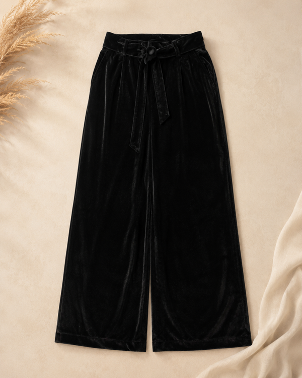 Pantalon noir effet velours coupe large – Taille 38