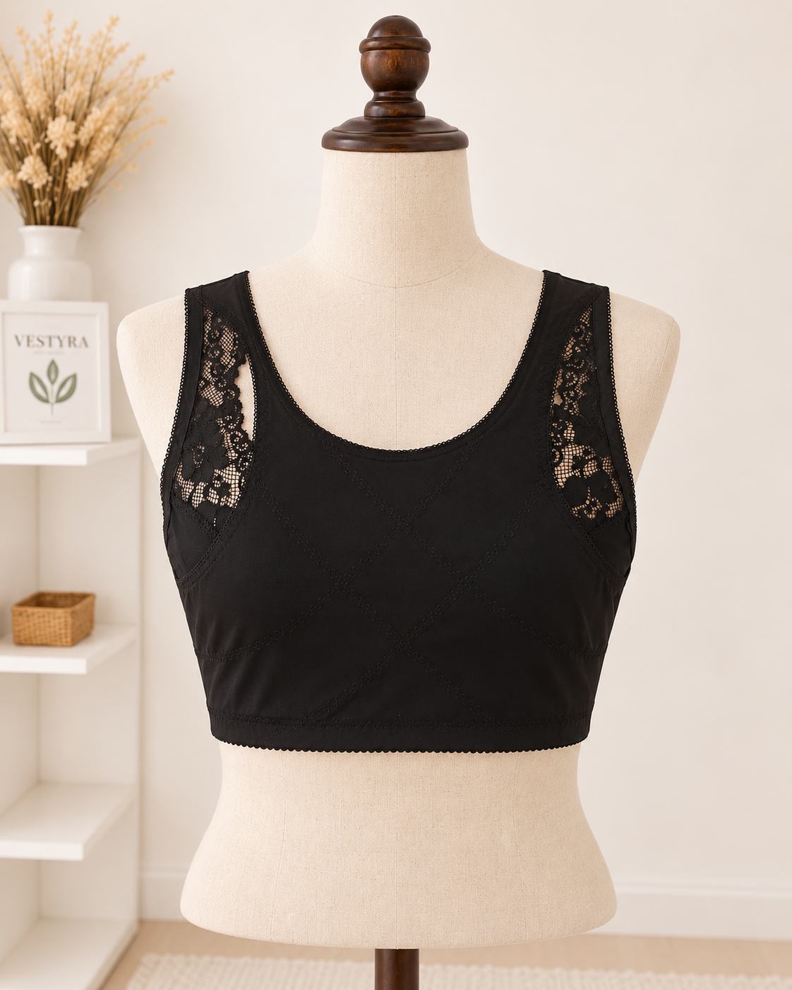 Brassière / top gainant noir avec dentelle