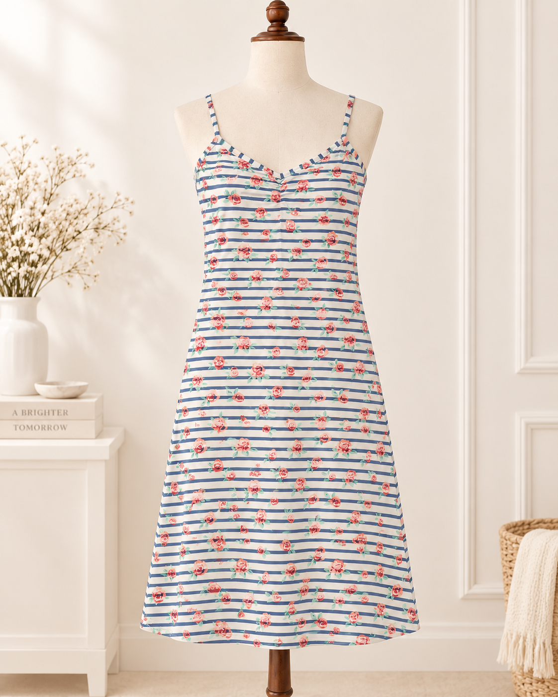 Robe à bretelles rayée et fleurie Eldys