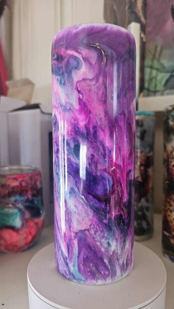 tumbler rosa lilla galaxy glow in dark