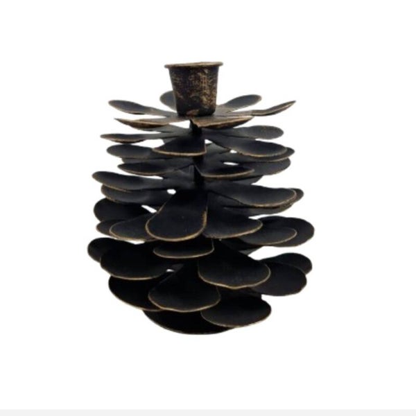 Kandelaar "Pinecone" L zwart metaal 11 x 1 1x 12 cm