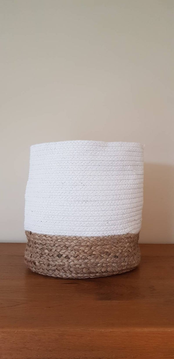 Jute mand ø 30 x 30 cm Wit/Naturel