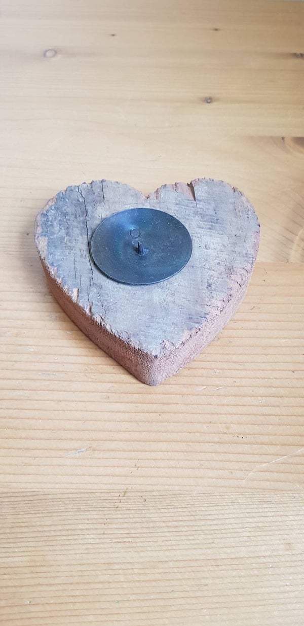 Kandelaar hart 'oud hout' 13 x 13 x 3,5 cm