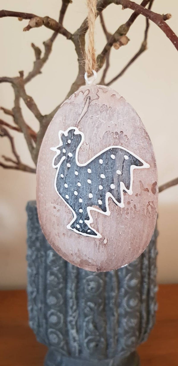 Decoratiehanger ei aan touw haan 10 cm Countryfield