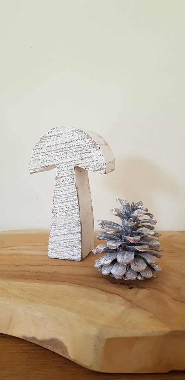 Houten deco paddestoel White Wash