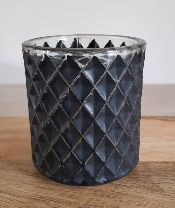 Windlicht Dustin zwart glas gelakt dia 8 x 9 cm