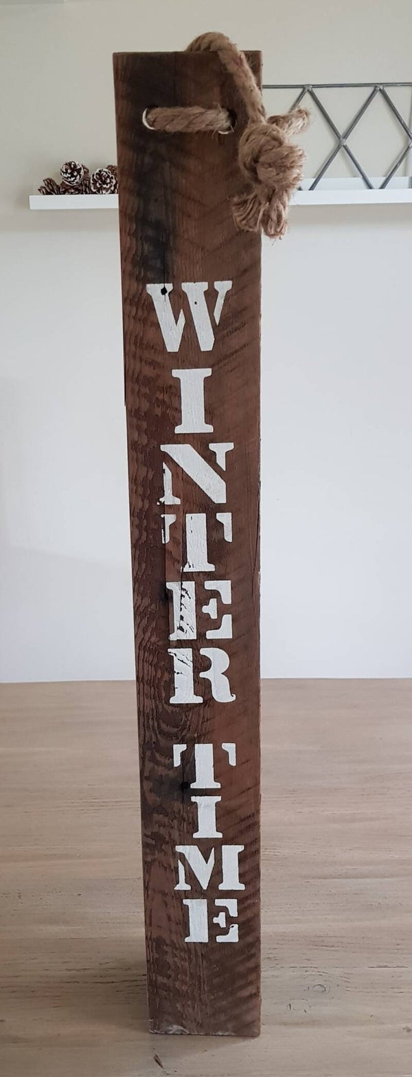 Natural Collections tekstbord oud hout 'Winter Time' 78 x 10 x 2,2 cm