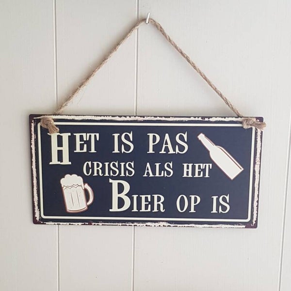 Muurhanger metaal 'Crisis Bier' zwart 30 x 15 cm