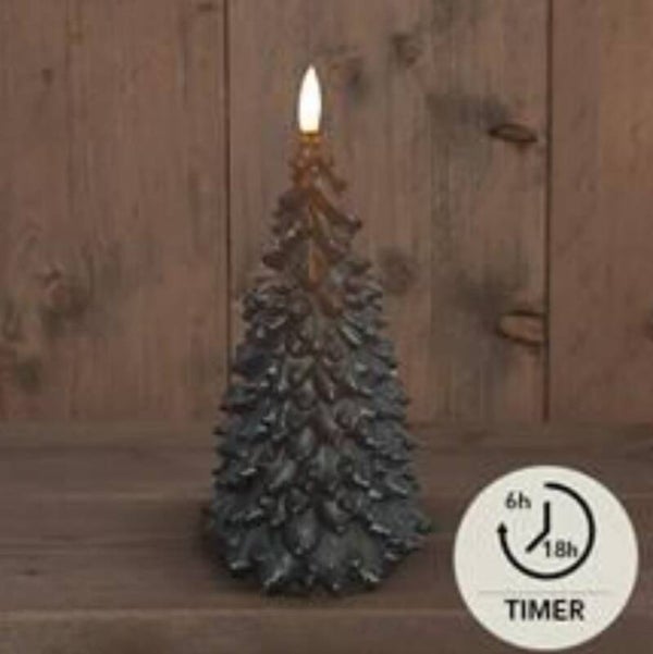 Kerstboomkaars zwart rustiek 3D LED 9,5 x 20 cm