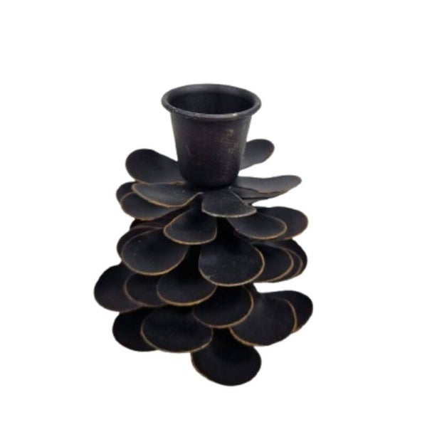Kandelaar "Pinecone" S zwart metaal 7,5 x 7,5 x 9 cm