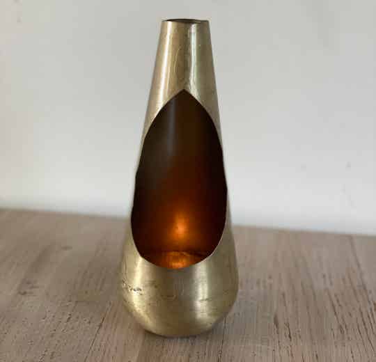 Windlicht "Flame" S warm goud metaal 22 x 9 cm