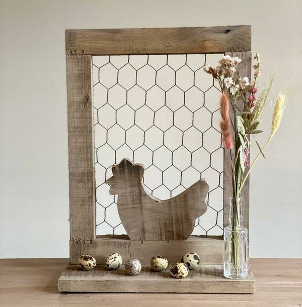 Frame hout met kip en gaas naturel 28 x 39 x 11,5 cm