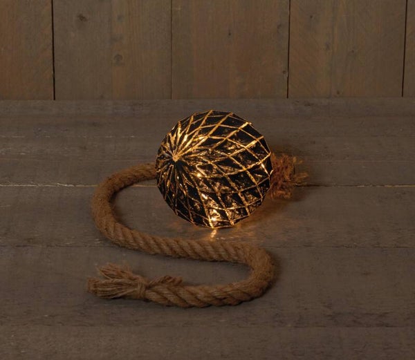 Deco light bal zwart/goud  15 cm aan 1M touw