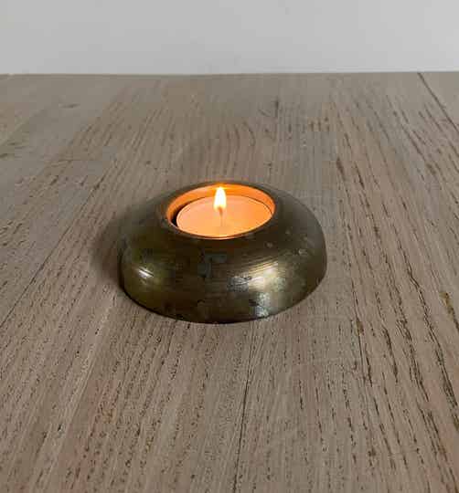 Theelichthouder 'Philippe' oud goud metaal 9 x 9 x 2,5 cm