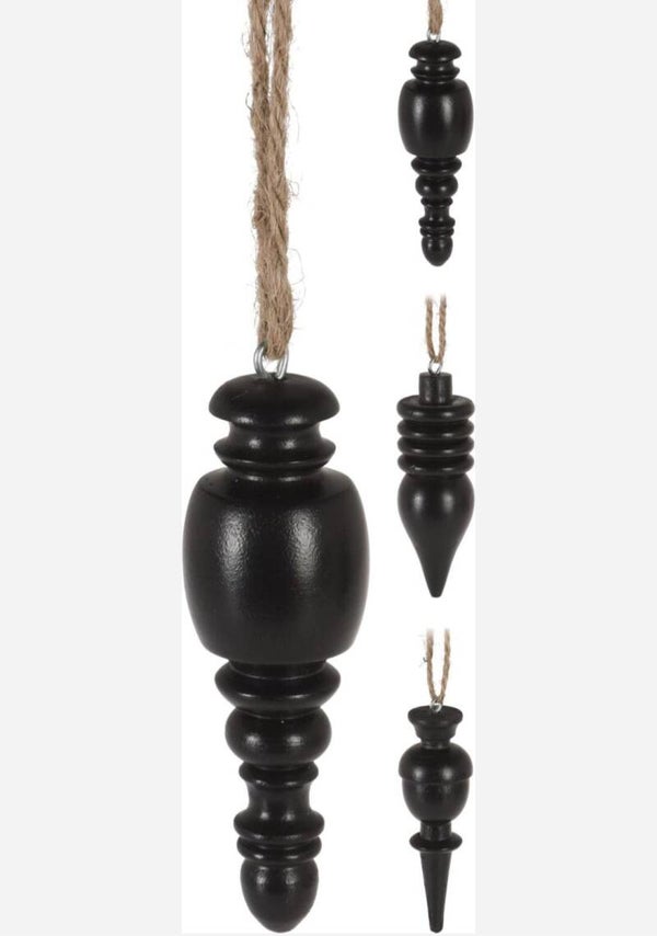 Hangdeco ornament mangohout dia. 4 x 10 cm zwart