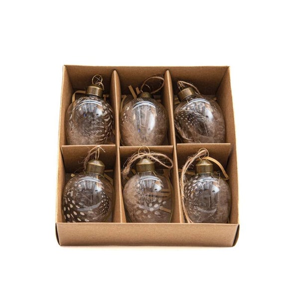 Glazen paaseieren met veertjes 6 stuks