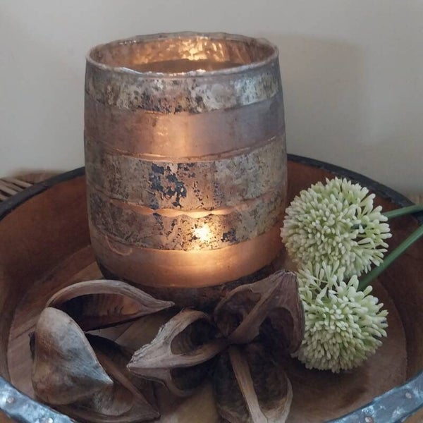 Theelichthouder Gusta  koperkleur dia 13 x 17,5 cm