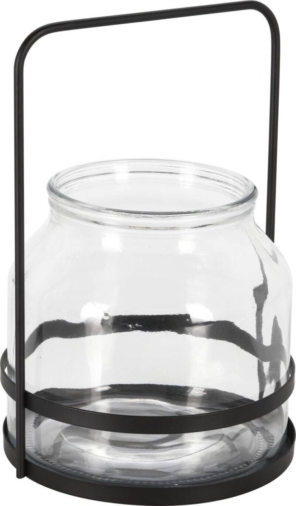 Glasbus in zwart metalen houder dia 16,5 x 25 cm