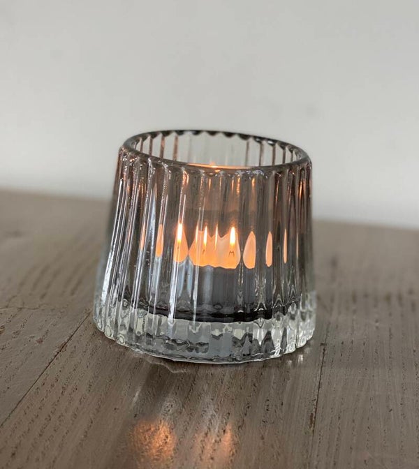 Theelichthouder Mixed Grey glas dia 8 x 7 cm helder