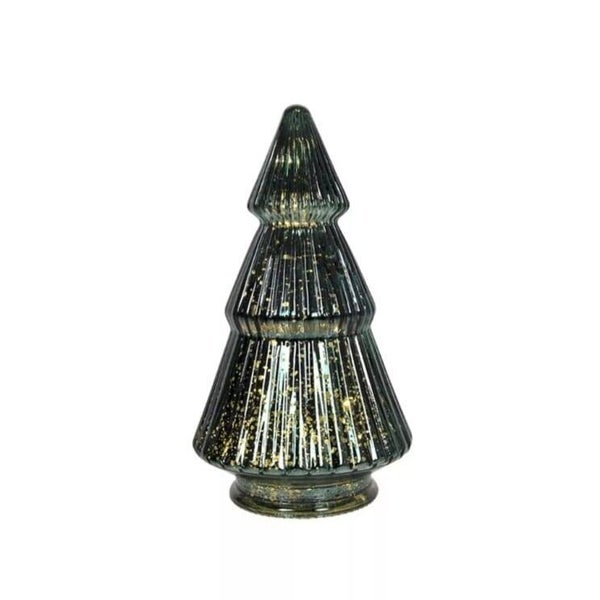 Kerstboom glas craquele LED 19,5 x 10,5 cm groen
