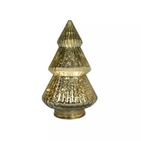 Kerstboom glas craquele LED 22,5 x 12 cm goud