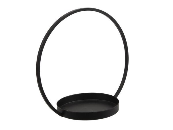 Plateau met ring metaal zwart 24,5 x 14 x 22,5 cm