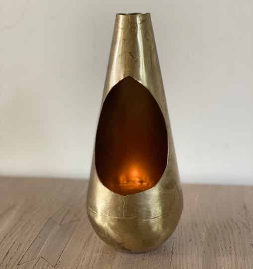 Windlicht "Flame" L warm goud metaal 26 x 11 cm
