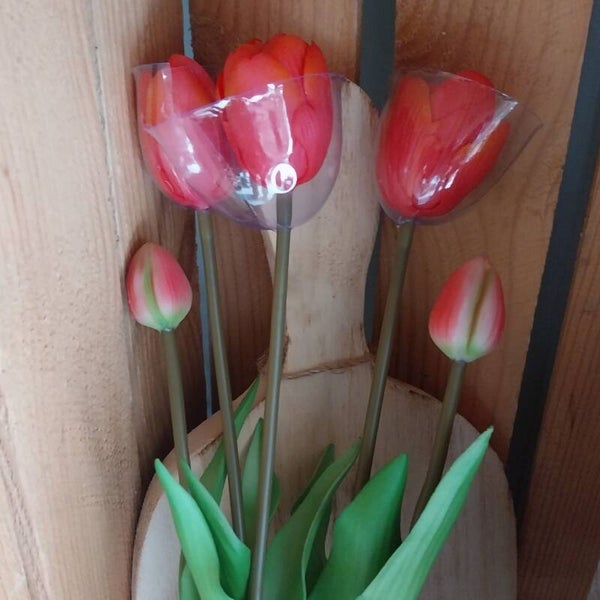 Real touch tulip Dubble 5 st fuchsia 44 cm