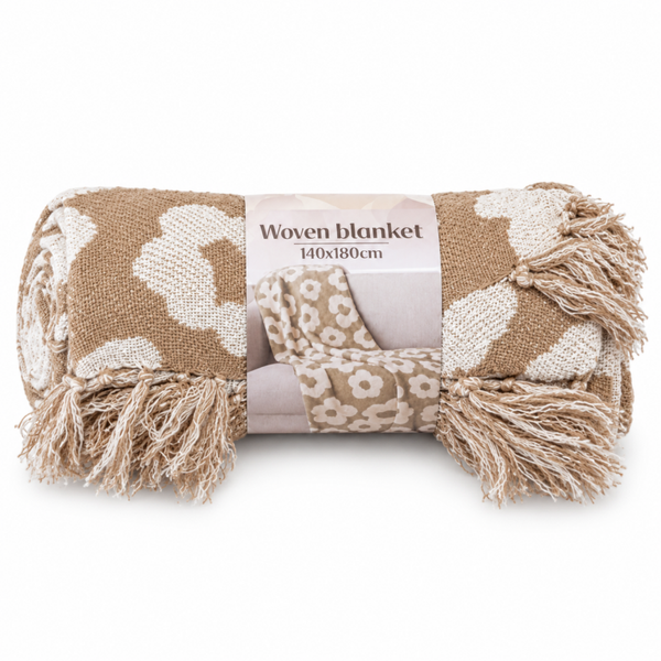 Plaid met bloemendessin - beige  - 140 x 180 cm